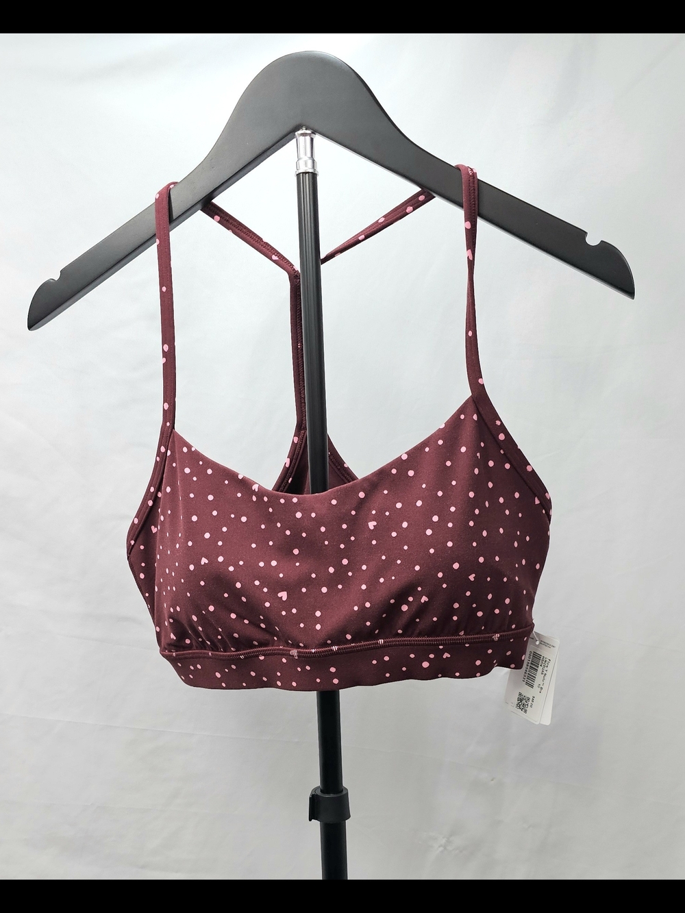Lululemon Flow Y Nulu Bra Size 10 NWT Heart Scatter Dot Burgundy Bay Pink